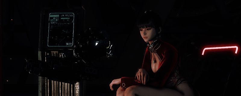 游戏角色与神秘雕像进行互动的场景展示