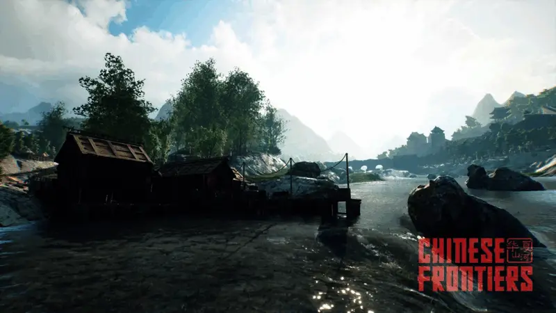 游戏中正在修建的长城工地场景,多人协作施工画面