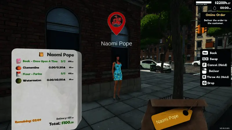 收银台场景，玩家角色手持条码枪准备扫描商品