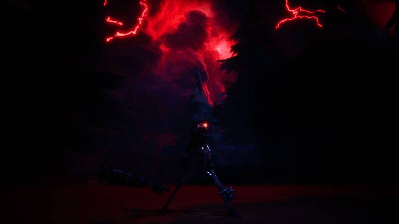 主角佐伊手持武器在废墟中行走,背景是破败的机械都市