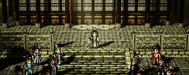 逸剑风云决游戏界面展示，主角站在山巅俯瞰江湖