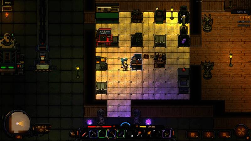 玩家搭建的营地内部景象,设有多个工作台和装饰性家具,灯光温暖