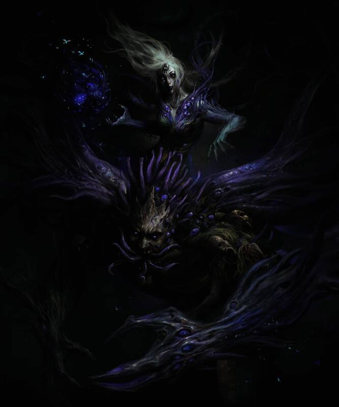 寄生虫偶操控虫群的画面,背景是被污染的教堂环境