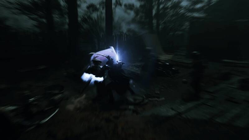 游戏战斗场景截图，角色挥舞武器造成断肢特效，血浆四溅场面震撼