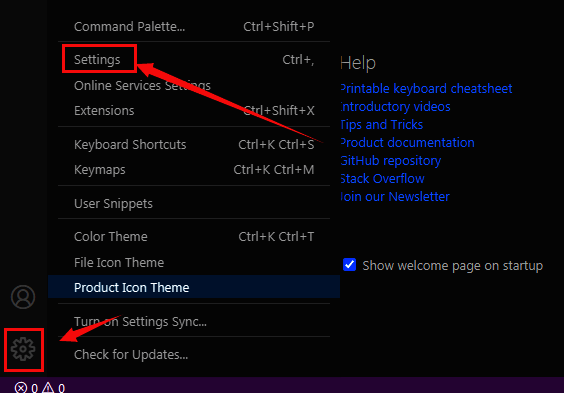 设置菜单展开示意图,突出显示terminal设置栏目位置