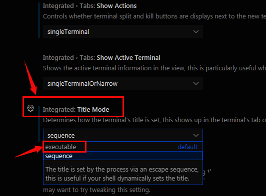 标题模式下拉菜单示例图,展示executable选项被选中的状态