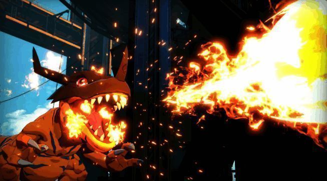 《数码宝贝》新款玩具与卡牌游戏实物展示,背景为舞台灯光效果