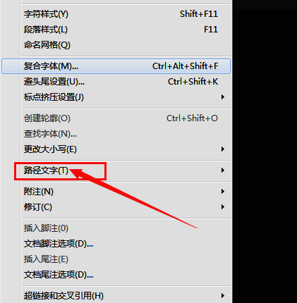 路径文字选项设置窗口界面，展示各项参数调节区域