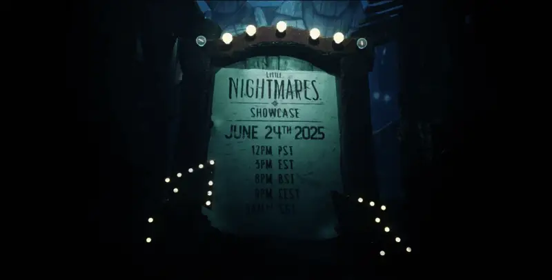 《小小梦魇3》游戏场景概念图，昏暗环境中的神秘角色剪影