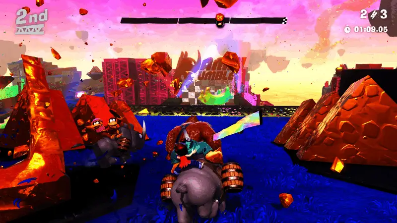 两位角色在森林中进行平台跳跃的动作场景