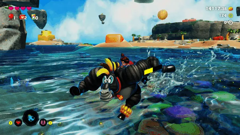 卡通风格的游戏画面，背景为热带岛屿景观