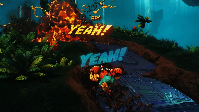 大金刚与Boss对战时的激烈战斗场面，背景有爆炸特效