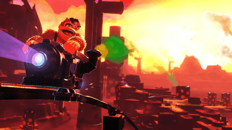 角色在火山口边缘躲避岩浆喷发的紧张时刻