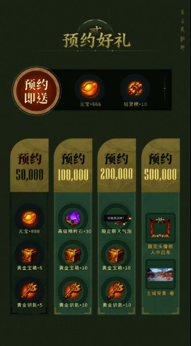 头铁主公预约奖励展示图,包含限定头像框与背景特效