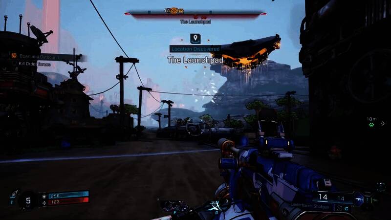 荒野中巨大的机械遗迹与敌人激烈交火