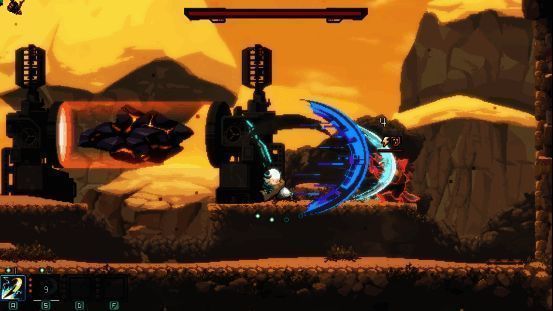 战斗场景截图，羊战士跃起劈砍，特效华丽流畅