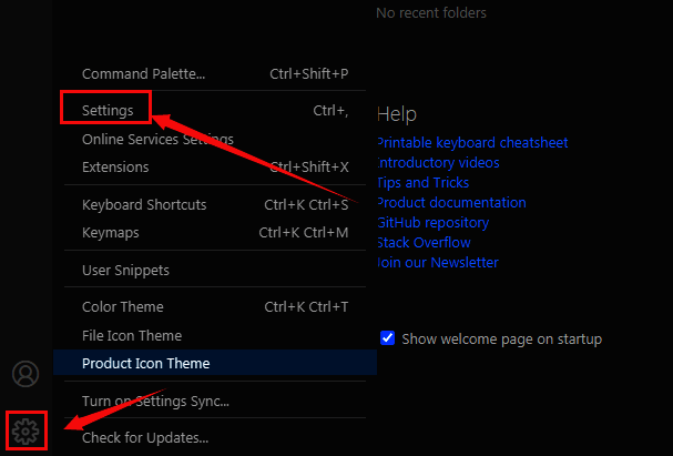 VSCode设置界面Terminal选项位置展示