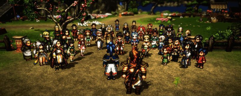 游戏主视觉图,展示主角团集结场景,画风复古而精致