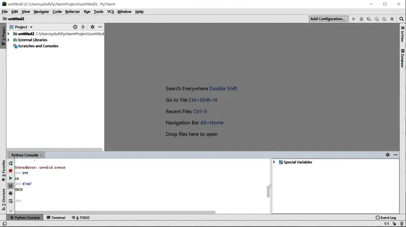 PyCharm主界面展示已创建好的Python项目结构