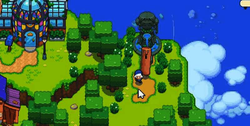 主角在岛屿间穿梭捕捉精灵，场景中有魔法阵和药水瓶等元素