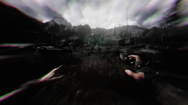 游戏中角色与巨型敌人奇美拉正面对峙，背景为废墟城市夜景