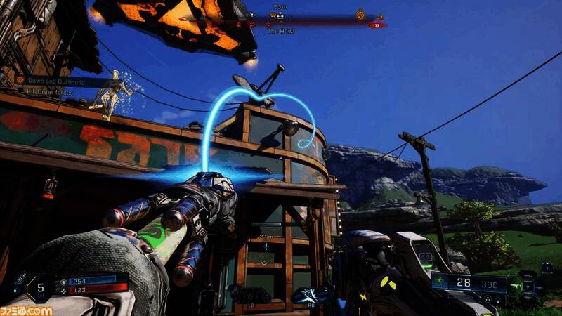 游戏战斗画面,角色手持双枪与敌人激战,特效华丽