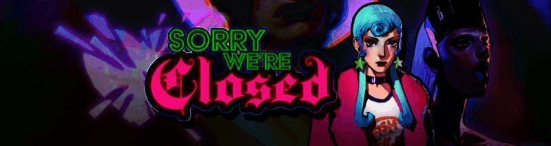 《Sorry We're Closed》主机版宣传图,展示游戏中的神秘场景和角色形象