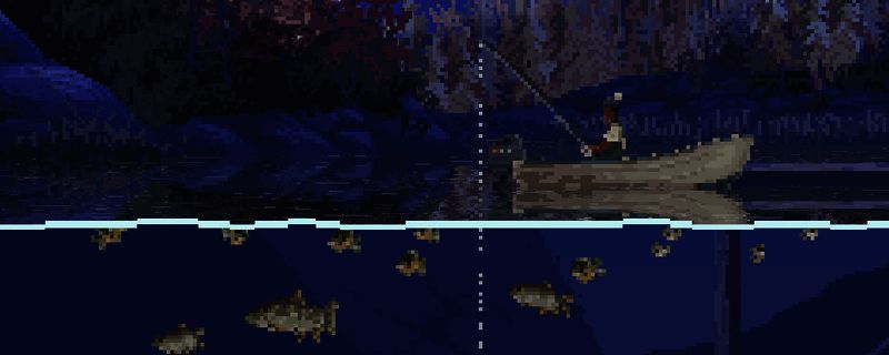 游戏中钓鱼界面展示，显示角色正在湖边专注垂钓