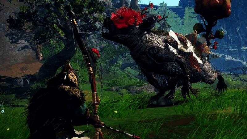 角色站在山巅俯瞰战场,手中长弓泛起淡淡光芒,气氛肃杀