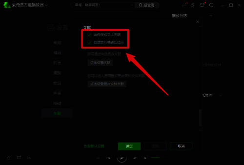 自动关联选项勾选示意图,界面突出显示该功能开关