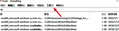 Everything软件主界面，顶部显示工具菜单位置
