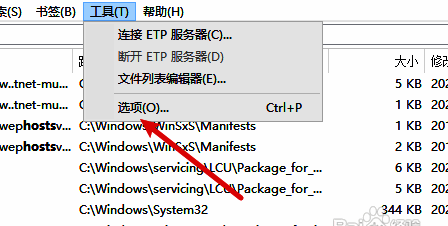 工具菜单中的选项栏被选中，准备进入设置页面