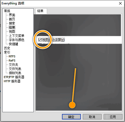 Everything设置窗口底部按钮区域，包含取消与确定选项