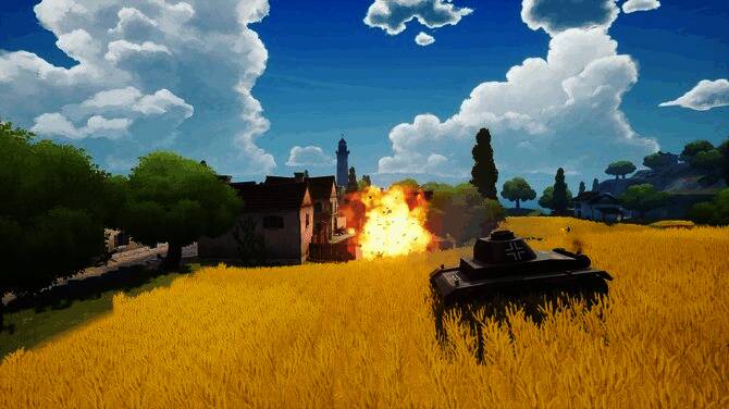 俯视视角下的战场全景图,敌我双方激烈交火,爆炸特效震撼