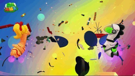 游戏主界面概念图，星空背景下漂浮着色彩斑斓的星球与角色形象