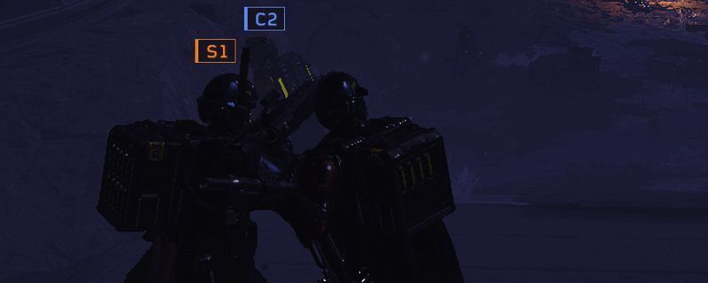 《绝地潜兵2》游戏中玩家进行战术配合的画面，角色手持武器与队友互动