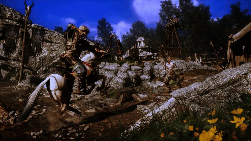 战斗中的动态镜头,角色飞跃空中施展连招