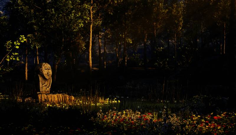 夜色下的战斗场景,火焰照亮角色坚毅的脸庞