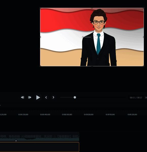 Camtasia2024时间轴界面示意图,展示动态背景轨道与原素材轨道的位置关系