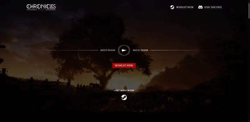 Chronicles Medieval官网界面截图，展示游戏LOGO与主要宣传语