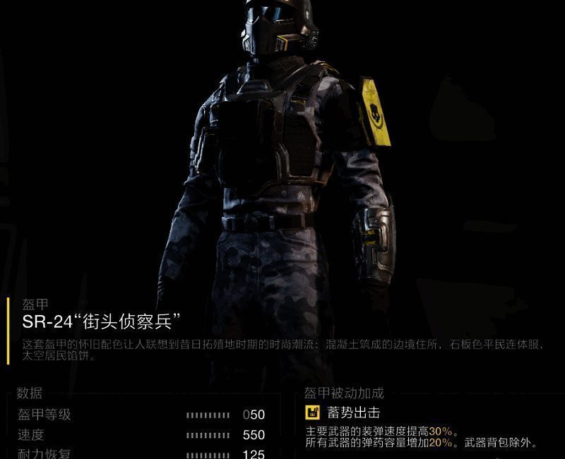 SR-24街头侦察兵盔甲展示图,外观紧凑科技感十足