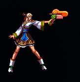 女神枪手佩戴冰棒武器装扮效果图,武器散发淡蓝色光辉,射击特效梦幻