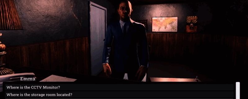 《夜勤旅店》游戏截图，昏暗灯光下的旅馆走廊充满诡异气氛，墙壁上有模糊阴影