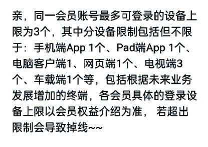 优酷SVIP设备登录说明示意图,展示不同会员等级对应的同时在线设备数