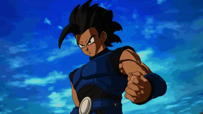 远古赛亚人夏洛特释放强力能量波,背景火焰四溅