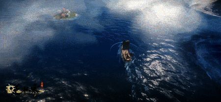 航海探索动态演示,船只穿越风暴海域,遭遇神秘岛屿