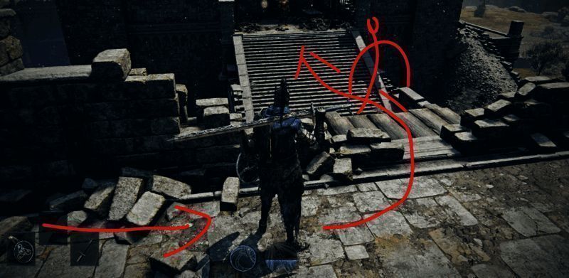 角色稳站高台,面对山妖2发起进攻,战斗场面激烈