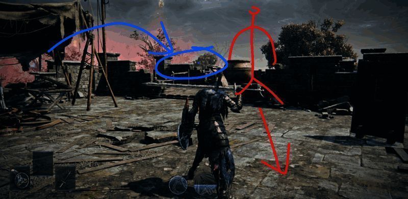 山妖4在远处投掷罐子,攻击轨迹清晰可见