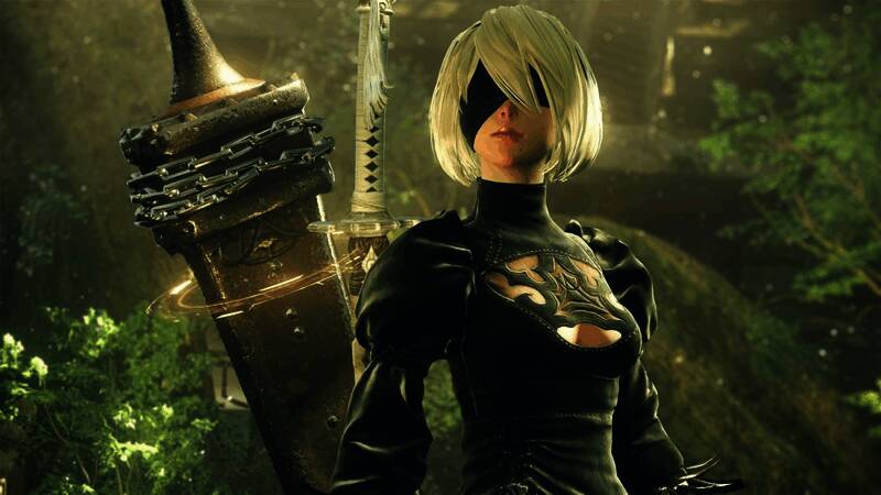 《尼尔:机械纪元》角色形象展示,两位主角身着标志性的战斗装备,背景呈现末世科幻氛围