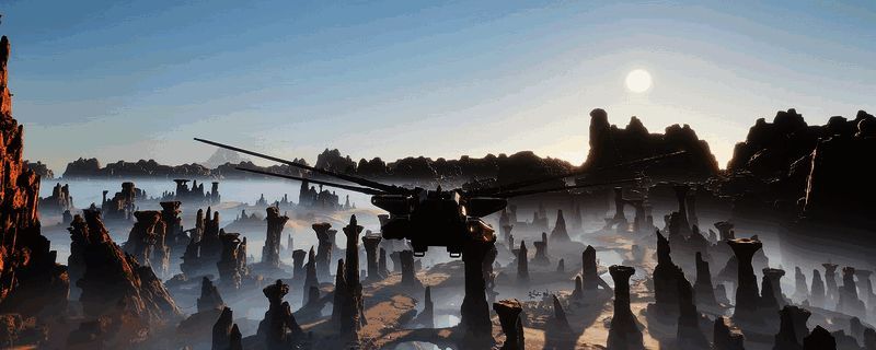 《沙丘:觉醒》游戏中独狼玩家驾驶载具在荒漠地形中进行资源采集的画面,周围环境干燥辽阔,车辆后拖起尘土飞扬